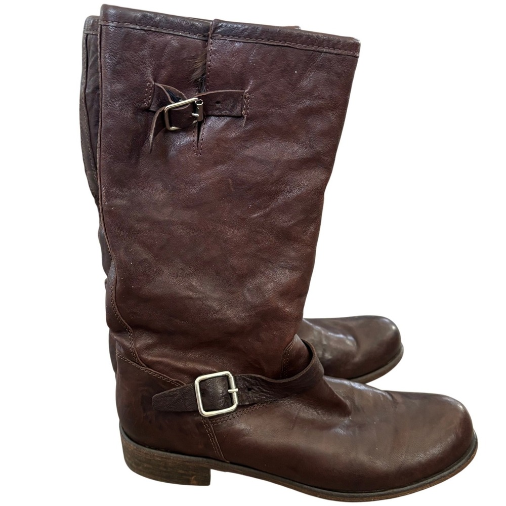 Anthropologie‎ Latitude Femme Leather Fur Lined Boots Sz 38 Made in Italy